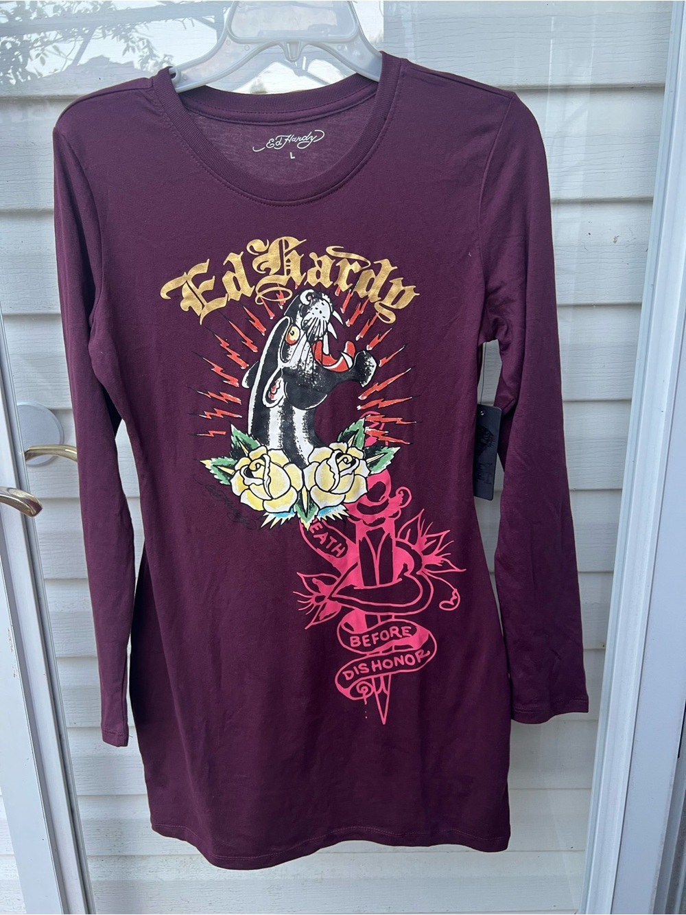 Womens Ed Hardy Rose Long Sleeve Mini Dress size L